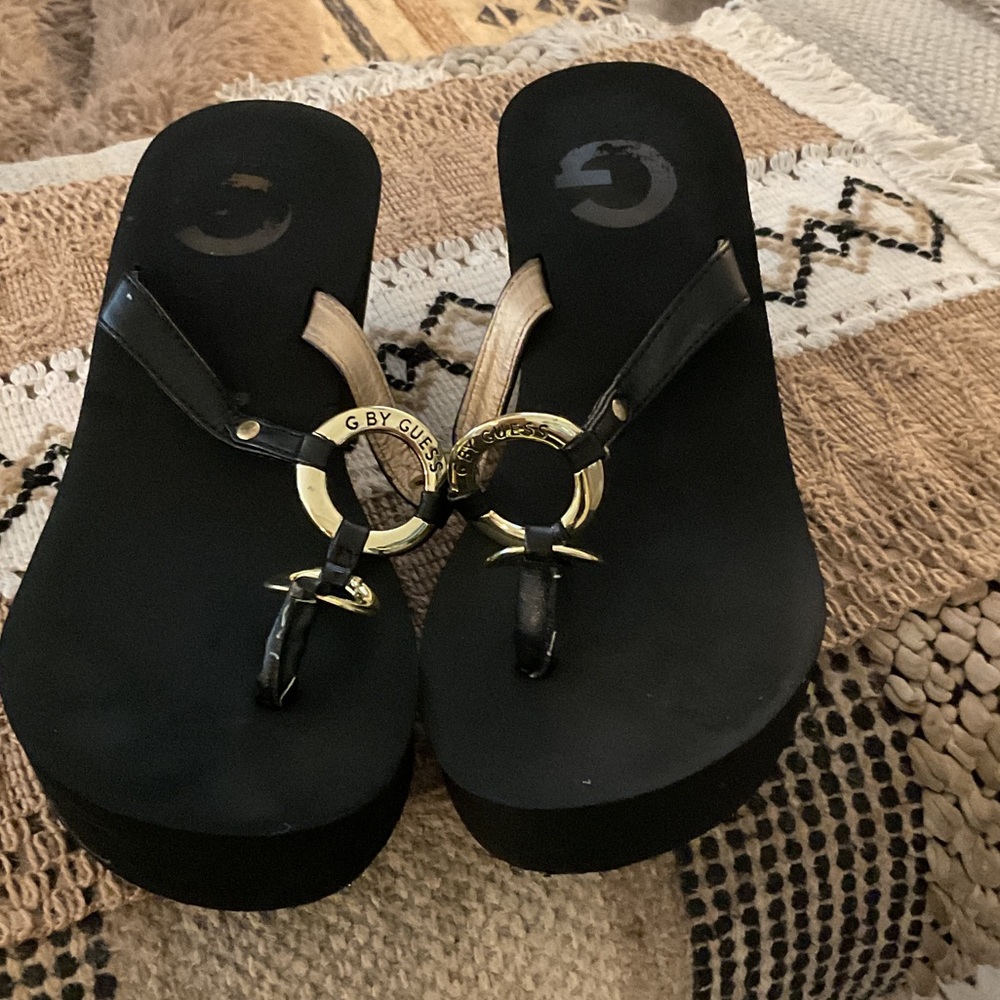 G by Guess Black and Gold Women's Sandals